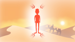 Person absorbing radiant heat from a warm environment Person absorbing radiant heat from a warm environment